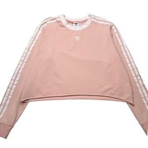 Adidas Originals Pink Cropped Long Sleeve Sweatshirt Womens 3 athleisure